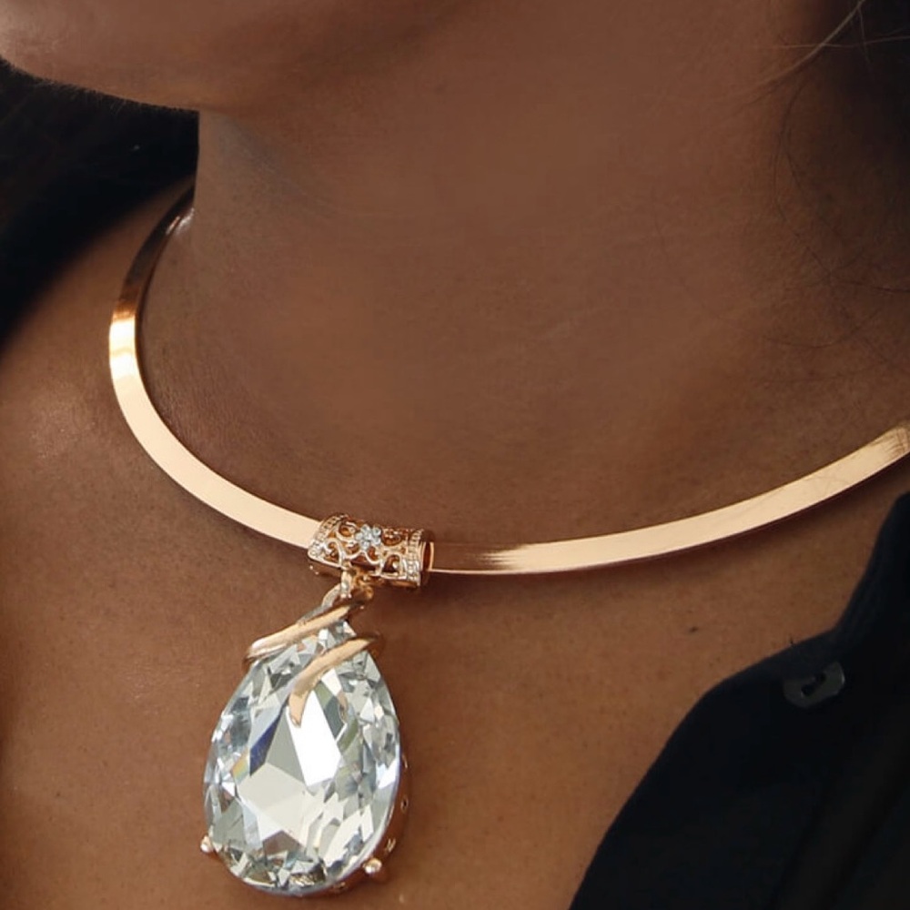 Traci Lynn Gold Choker with Silver Teardrop Pendant